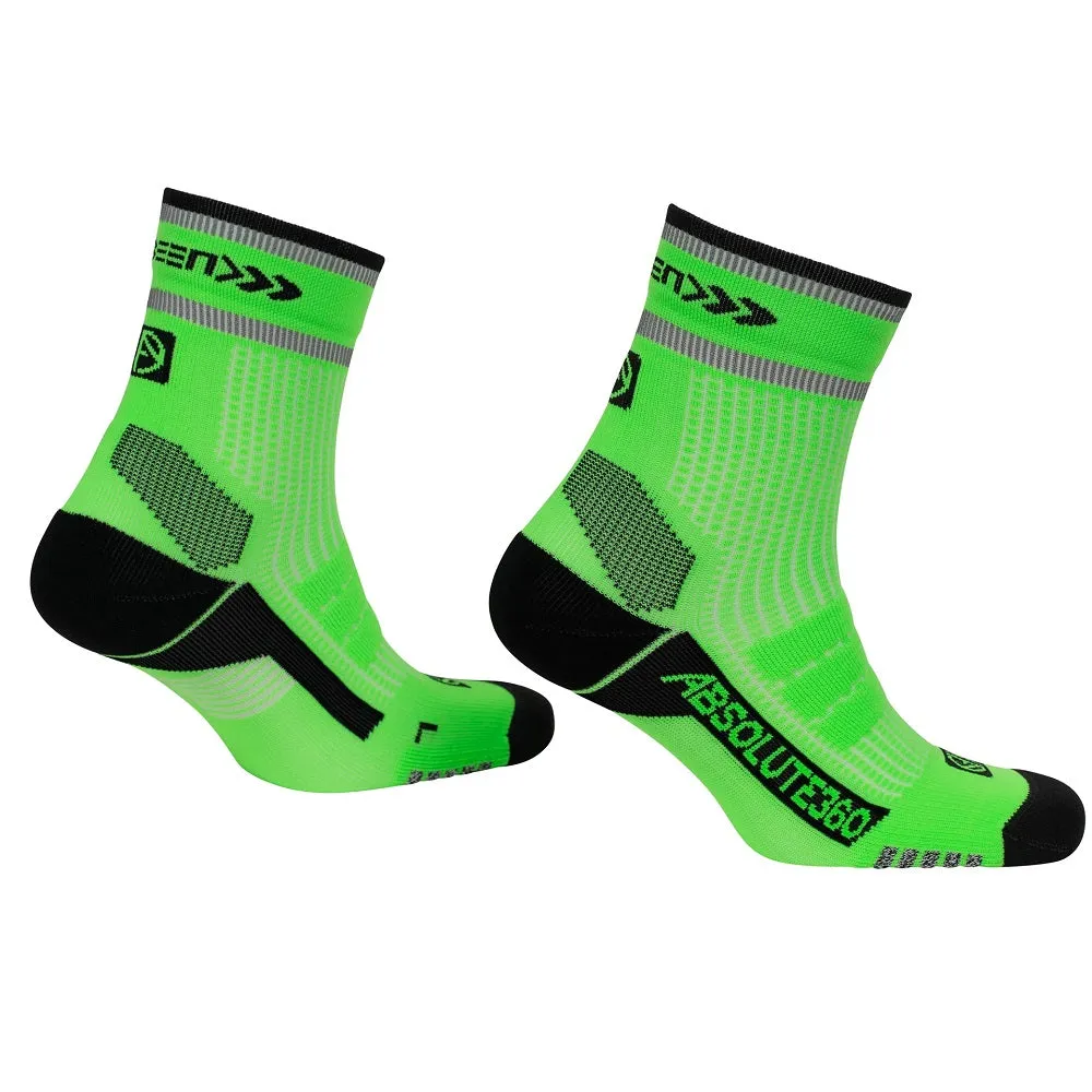 ABSOLUTE360 [BE SEEN] Performance Running Socks - Quarter - Green