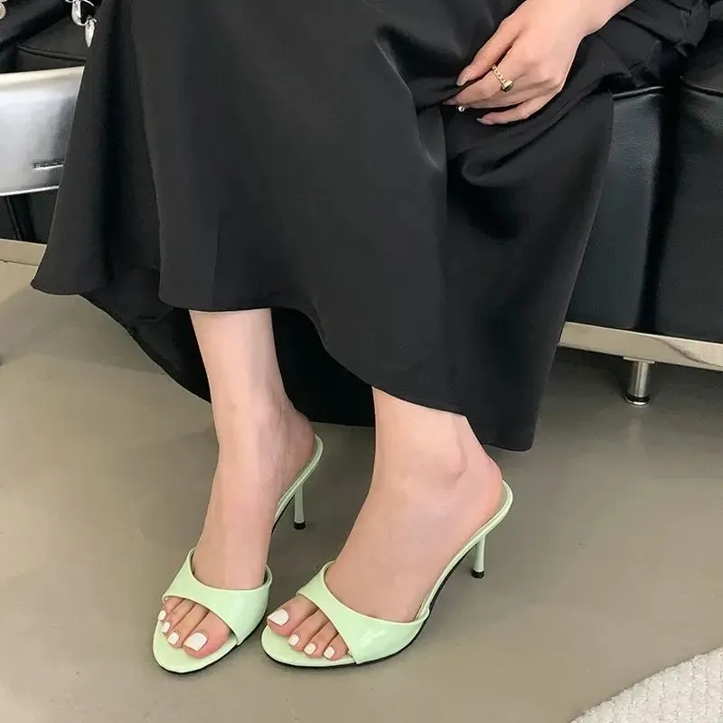 ADVBRIDGE  -  8cm Stiletto Heels Woman Slippers Black Patent Leather High Heels Sandals Leisure Ladies Summer Shoes Burgundy Sandale Femme