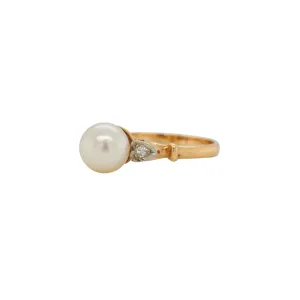 Akoya Pearl & Diamond Yellow Gold Heart Ring