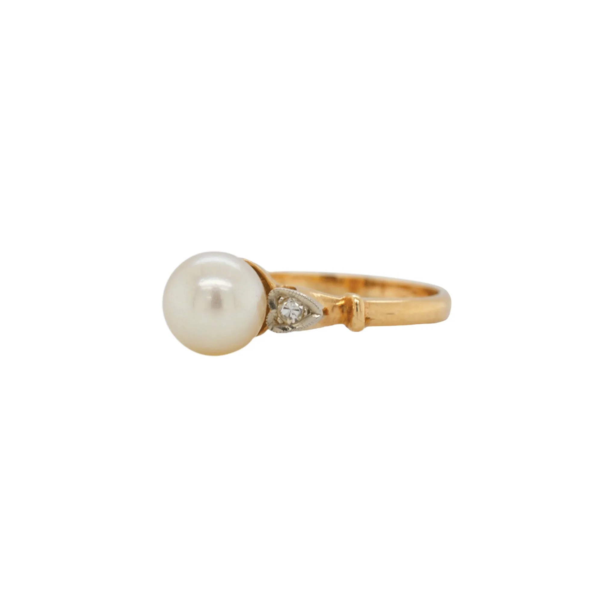 Akoya Pearl & Diamond Yellow Gold Heart Ring