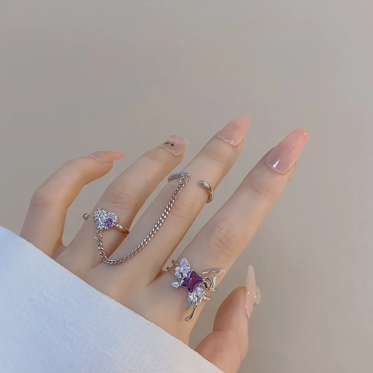 Amethyst Butterfly Ring Set