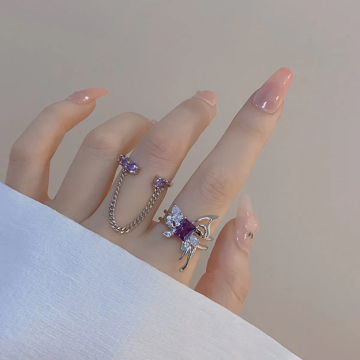 Amethyst Butterfly Ring Set