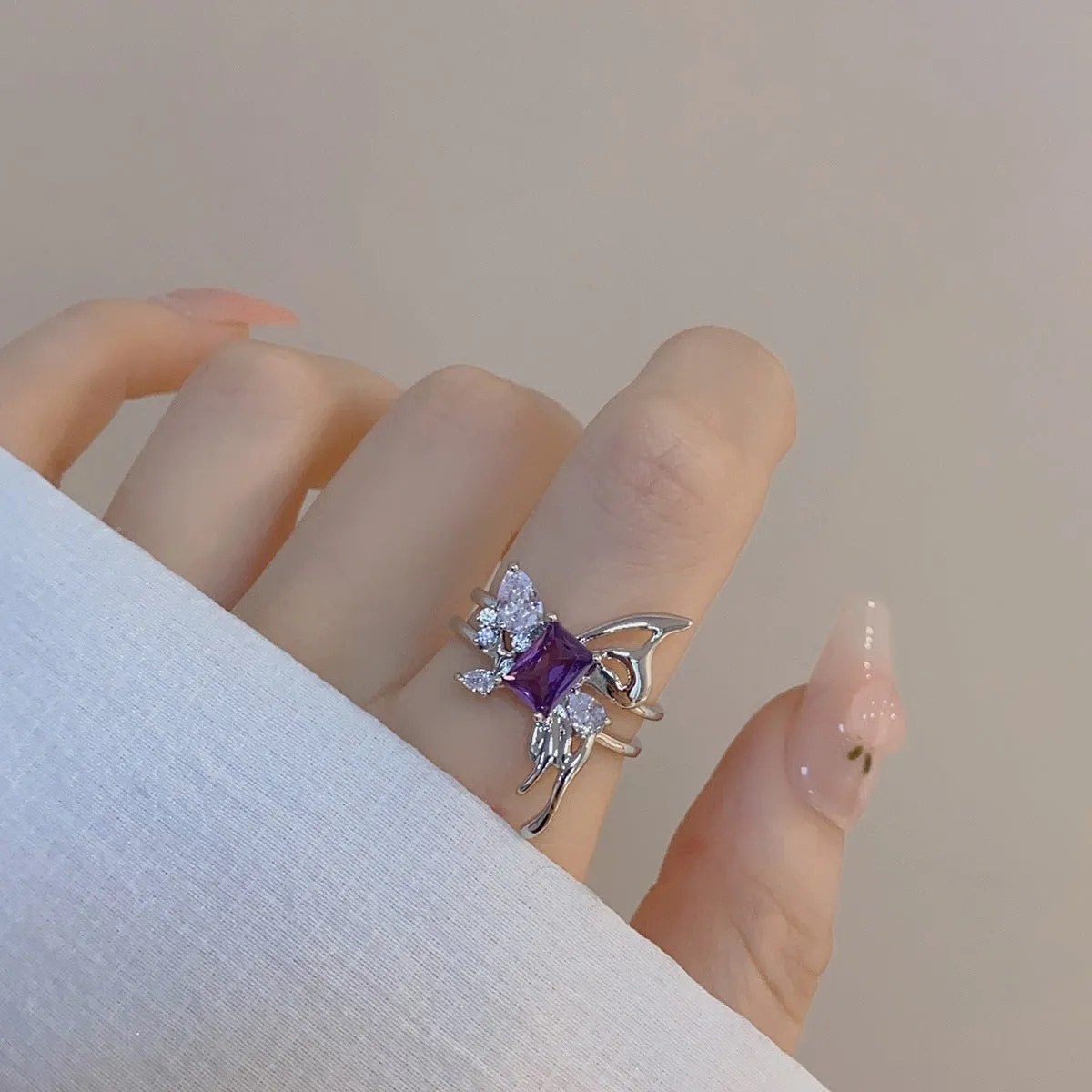 Amethyst Butterfly Ring Set