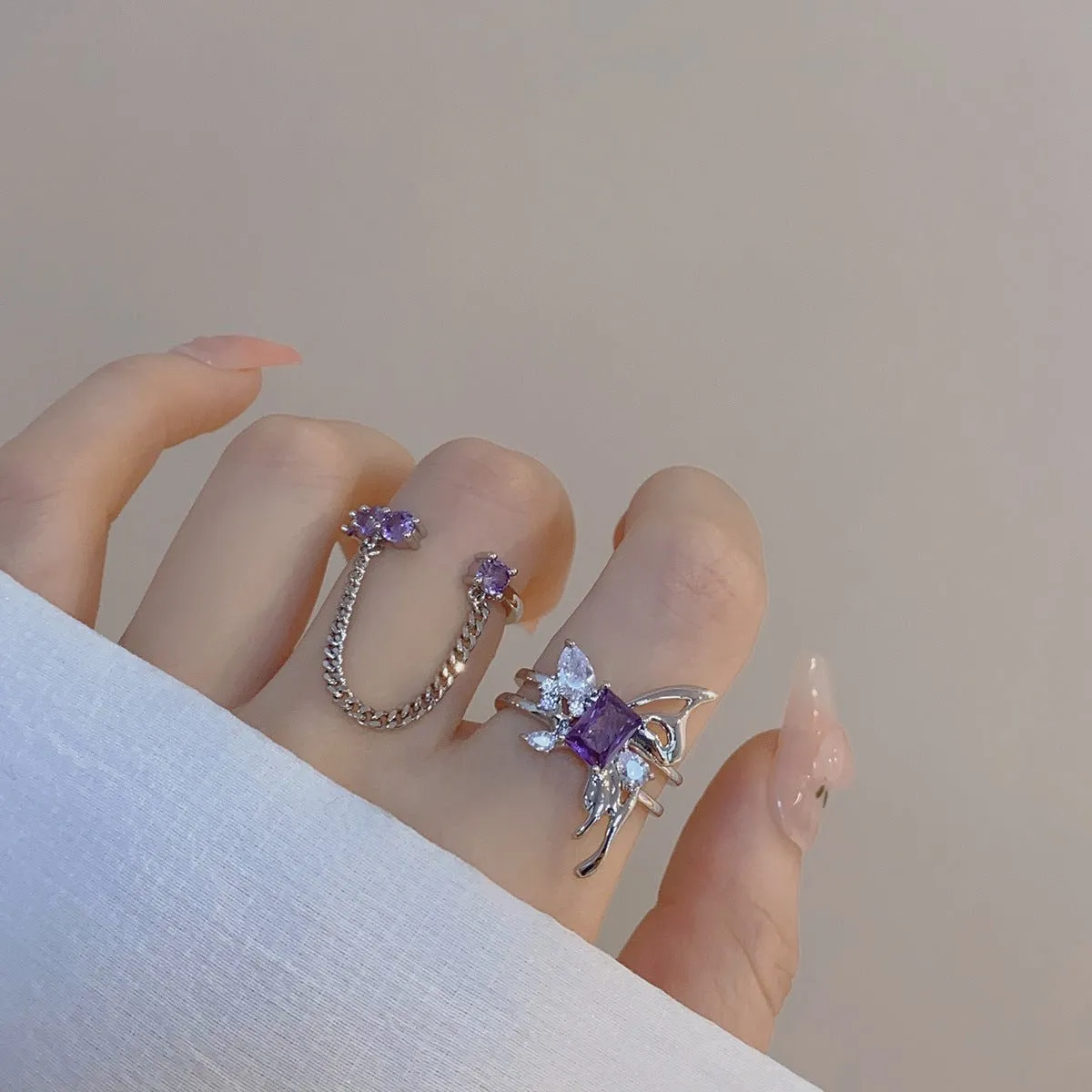 Amethyst Butterfly Ring Set