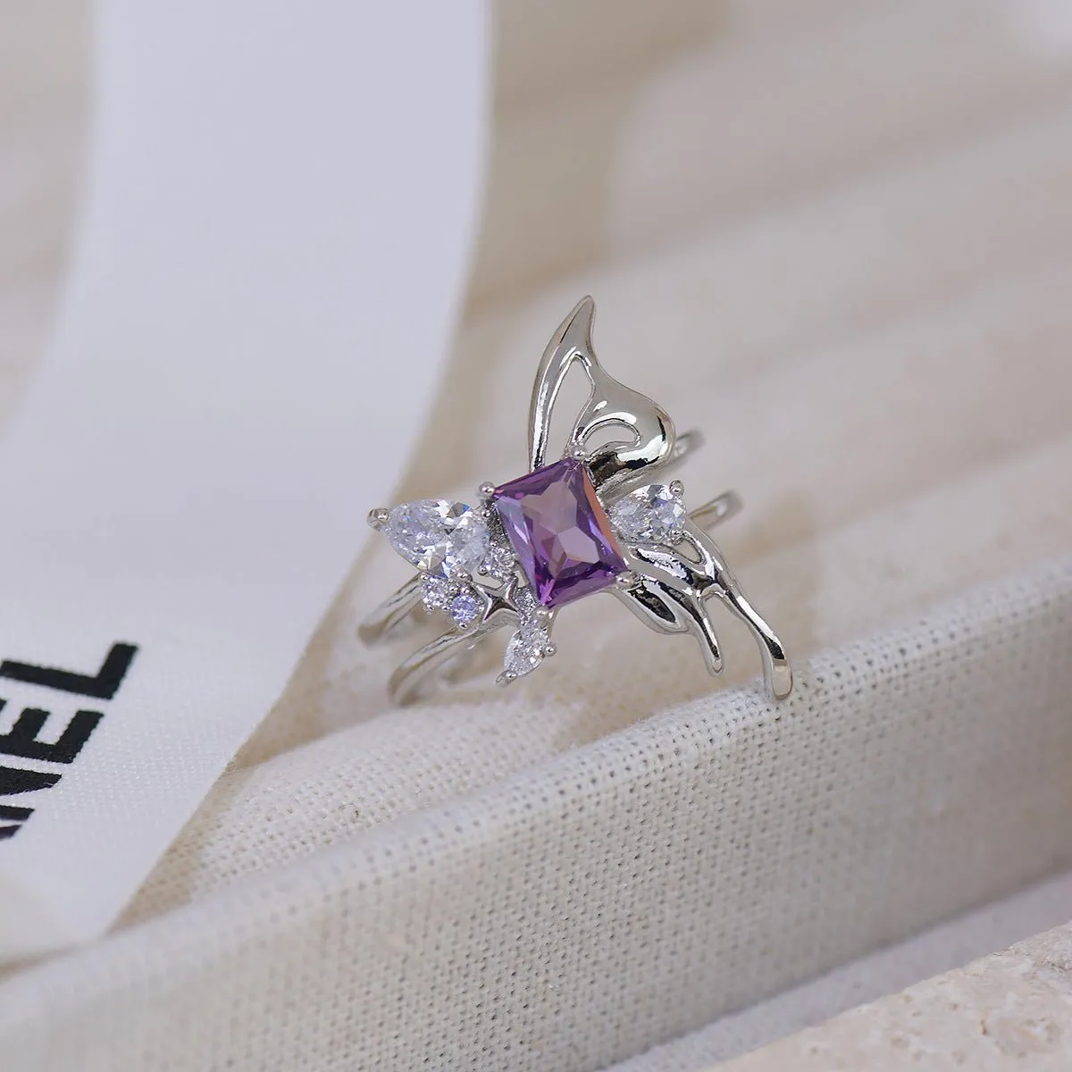 Amethyst Butterfly Ring Set