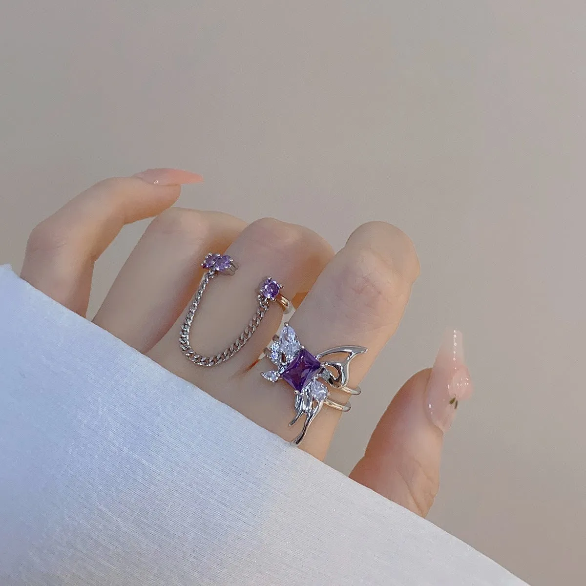 Amethyst Butterfly Ring Set