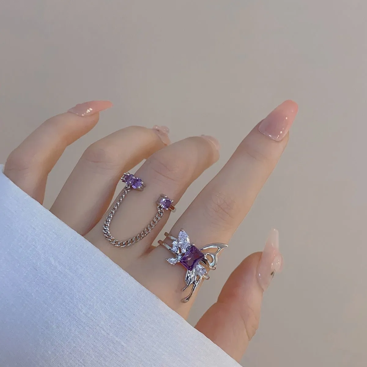Amethyst Butterfly Ring Set