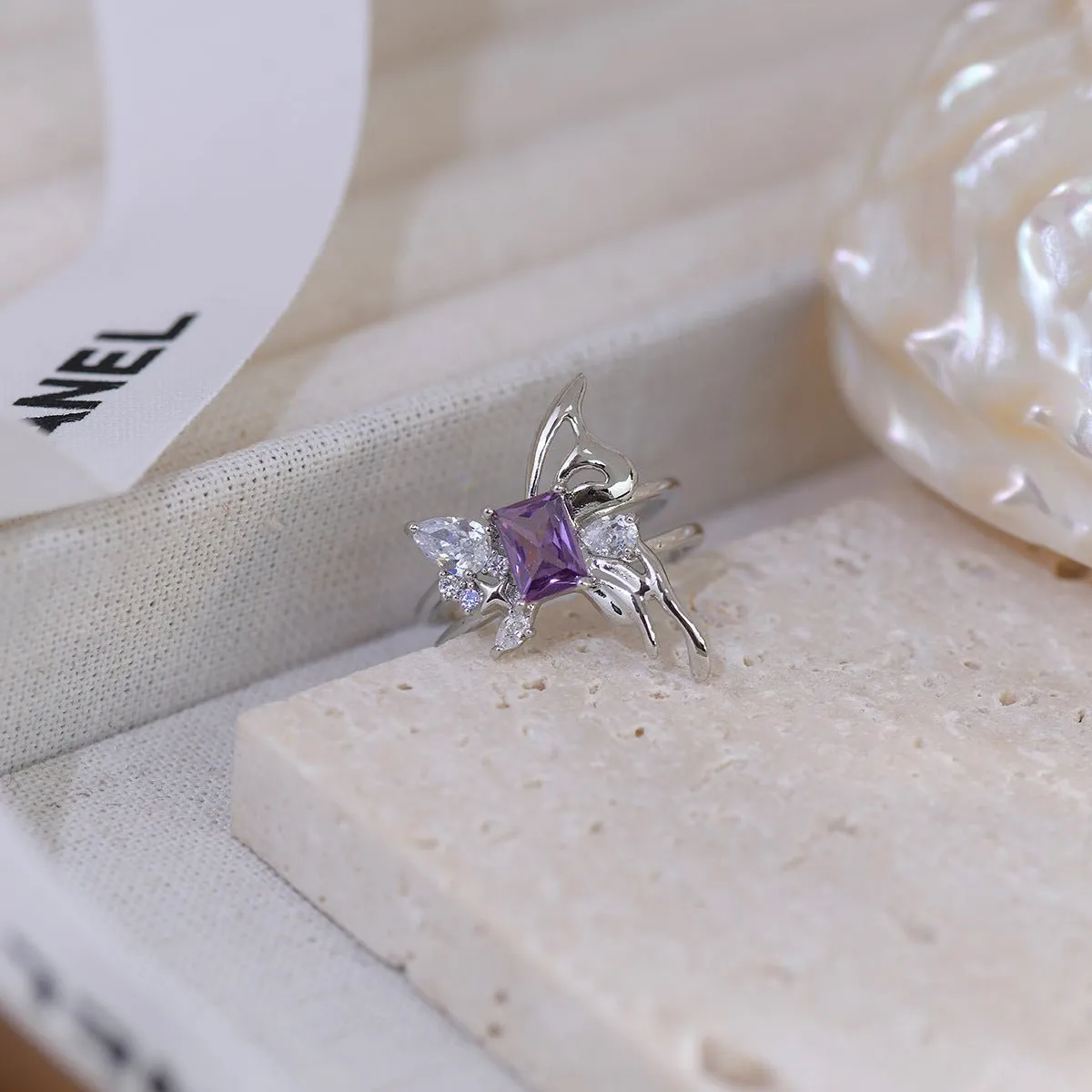 Amethyst Butterfly Ring Set
