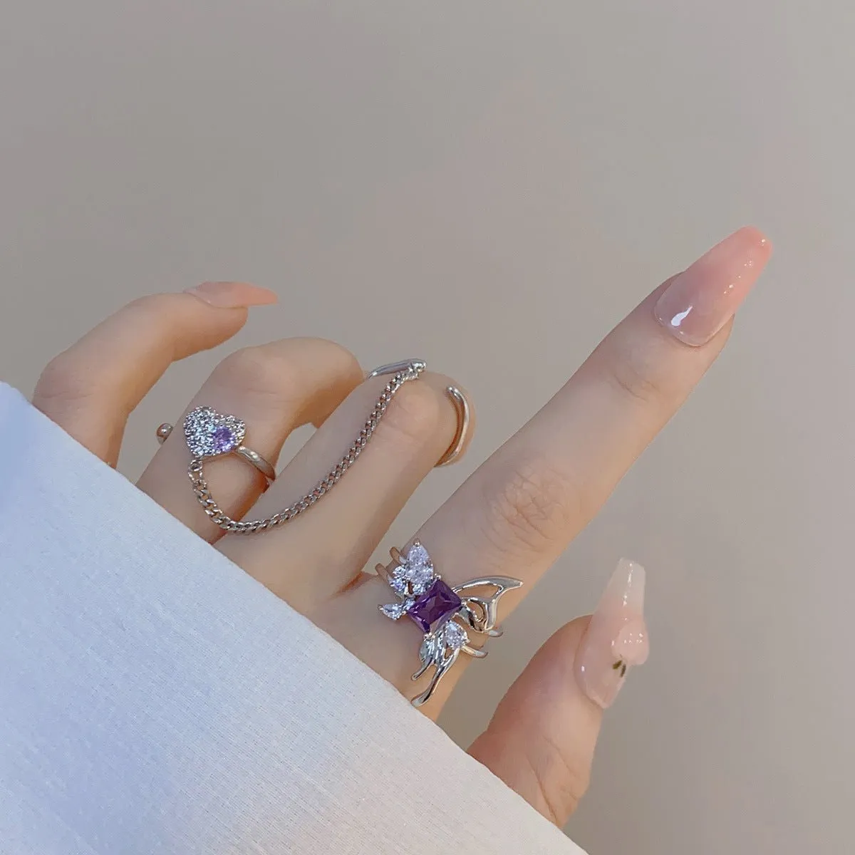 Amethyst Butterfly Ring Set