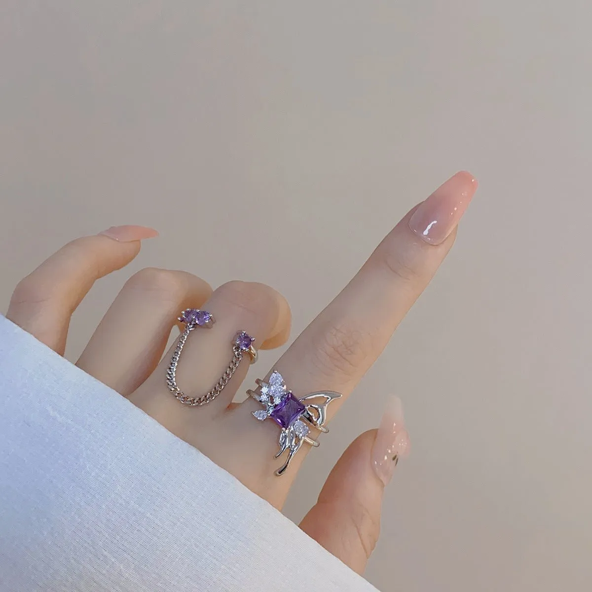 Amethyst Butterfly Ring Set