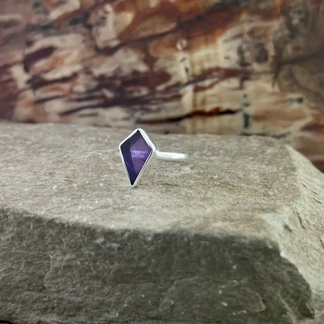 Amethyst Sterling Silver Shield Ring