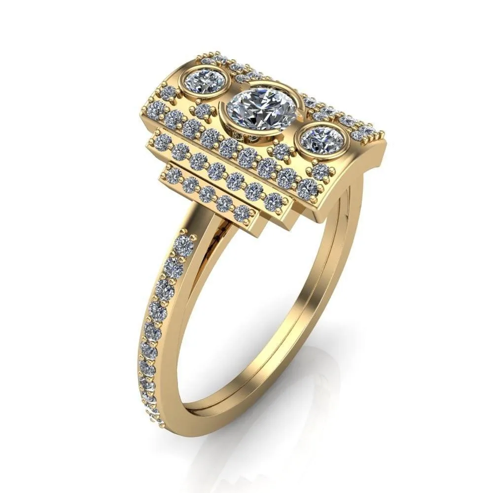 Anastasia Natural Round Brilliant Prong Set Pave Diamonds Cocktail Custom Ring - White Gold, Palladium, or Platinum