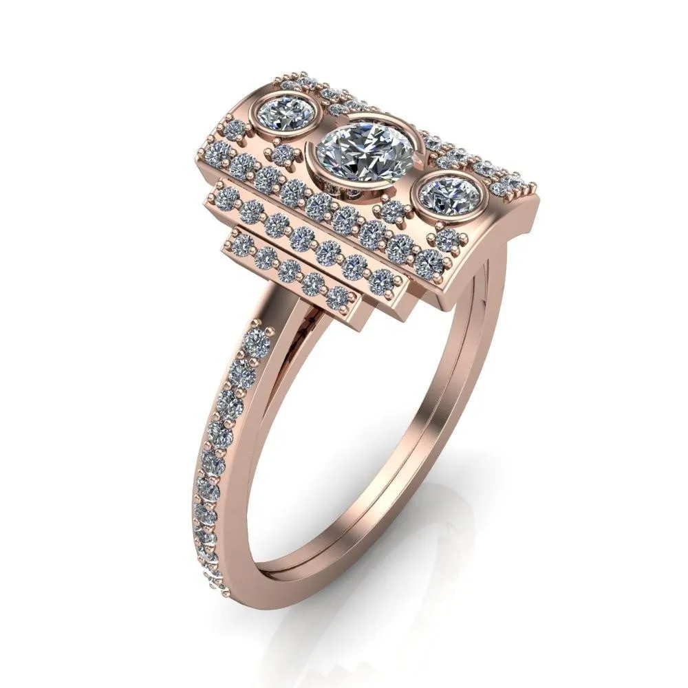 Anastasia Natural Round Brilliant Prong Set Pave Diamonds Cocktail Custom Ring - White Gold, Palladium, or Platinum