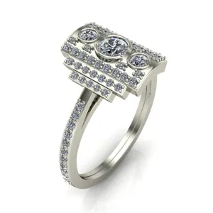 Anastasia Natural Round Brilliant Prong Set Pave Diamonds Cocktail Custom Ring - White Gold, Palladium, or Platinum