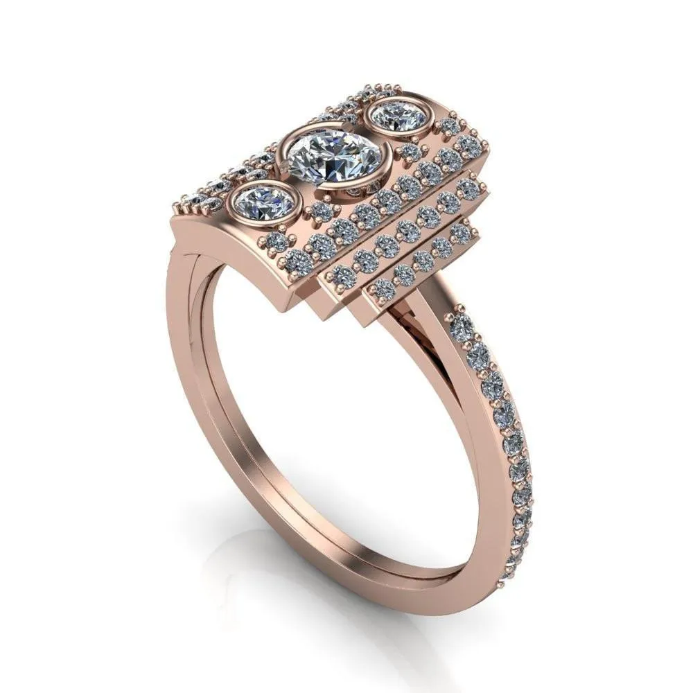 Anastasia Natural Round Brilliant Prong Set Pave Diamonds Cocktail Custom Ring - White Gold, Palladium, or Platinum
