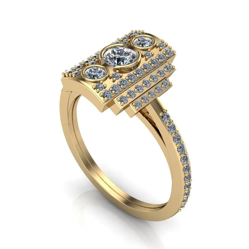 Anastasia Natural Round Brilliant Prong Set Pave Diamonds Cocktail Custom Ring - White Gold, Palladium, or Platinum