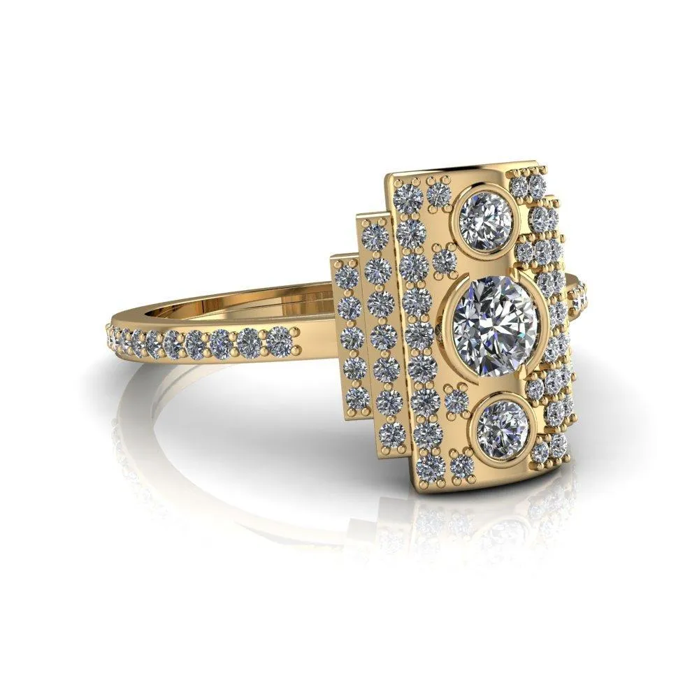 Anastasia Natural Round Brilliant Prong Set Pave Diamonds Cocktail Custom Ring - White Gold, Palladium, or Platinum