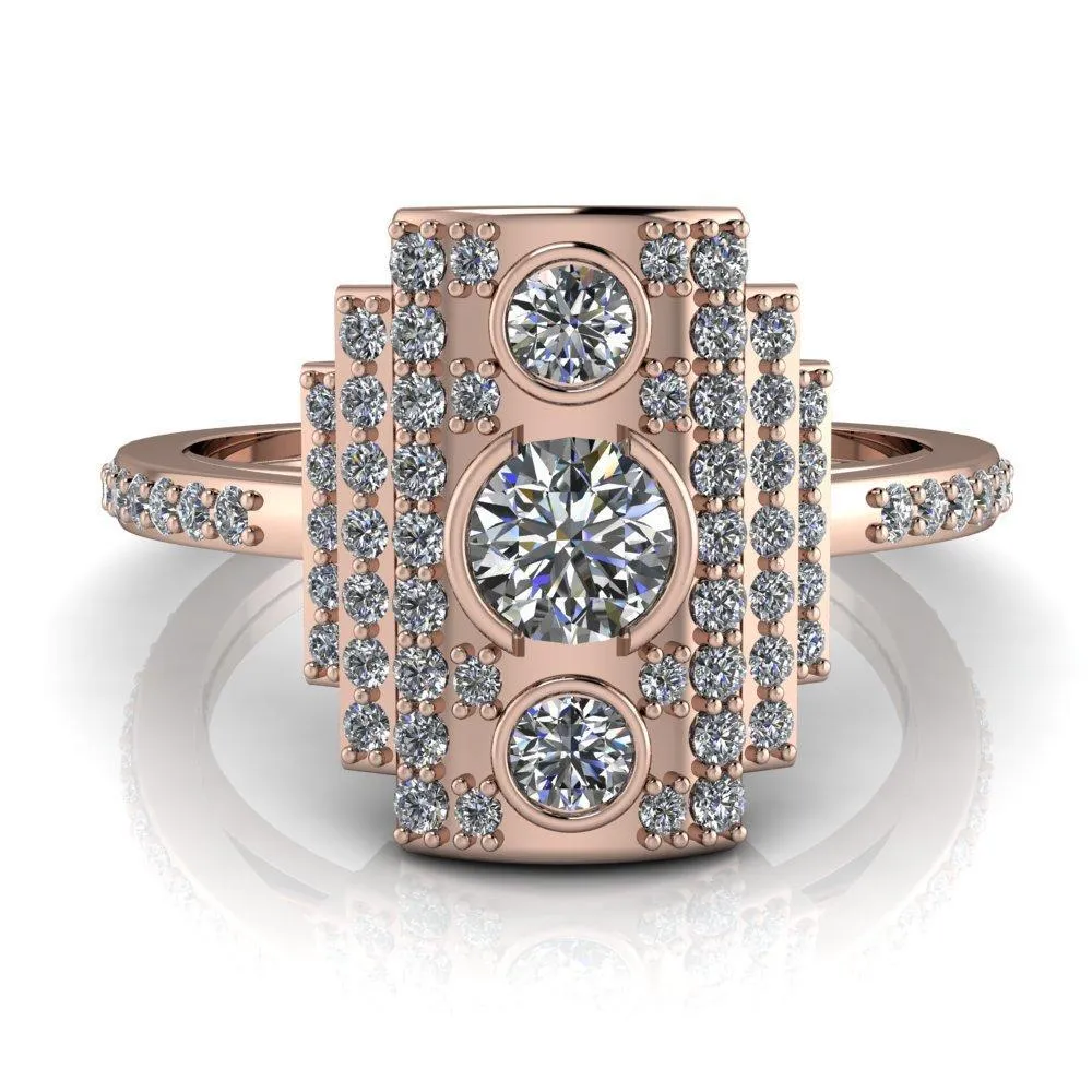 Anastasia Natural Round Brilliant Prong Set Pave Diamonds Cocktail Custom Ring - White Gold, Palladium, or Platinum