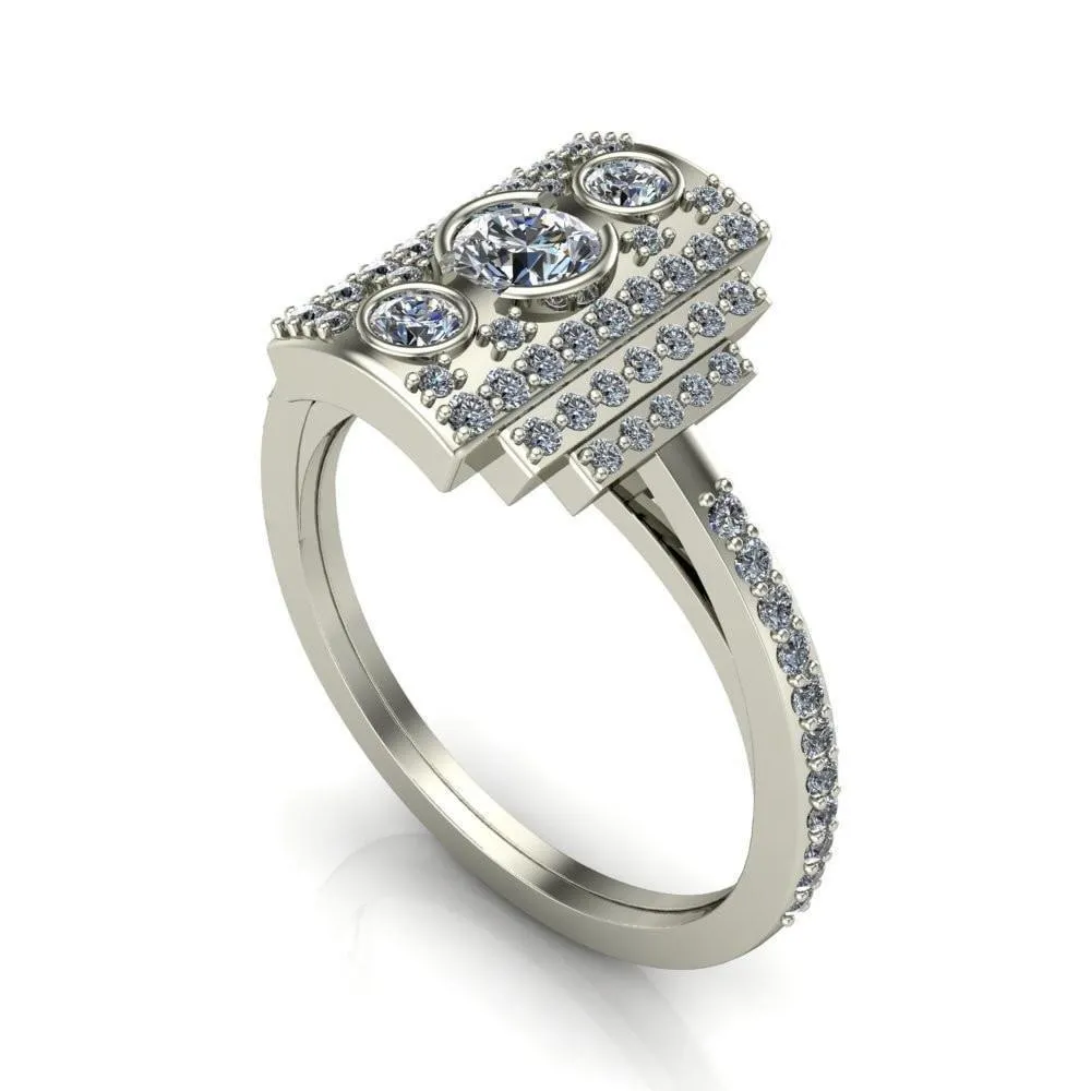 Anastasia Natural Round Brilliant Prong Set Pave Diamonds Cocktail Custom Ring - White Gold, Palladium, or Platinum