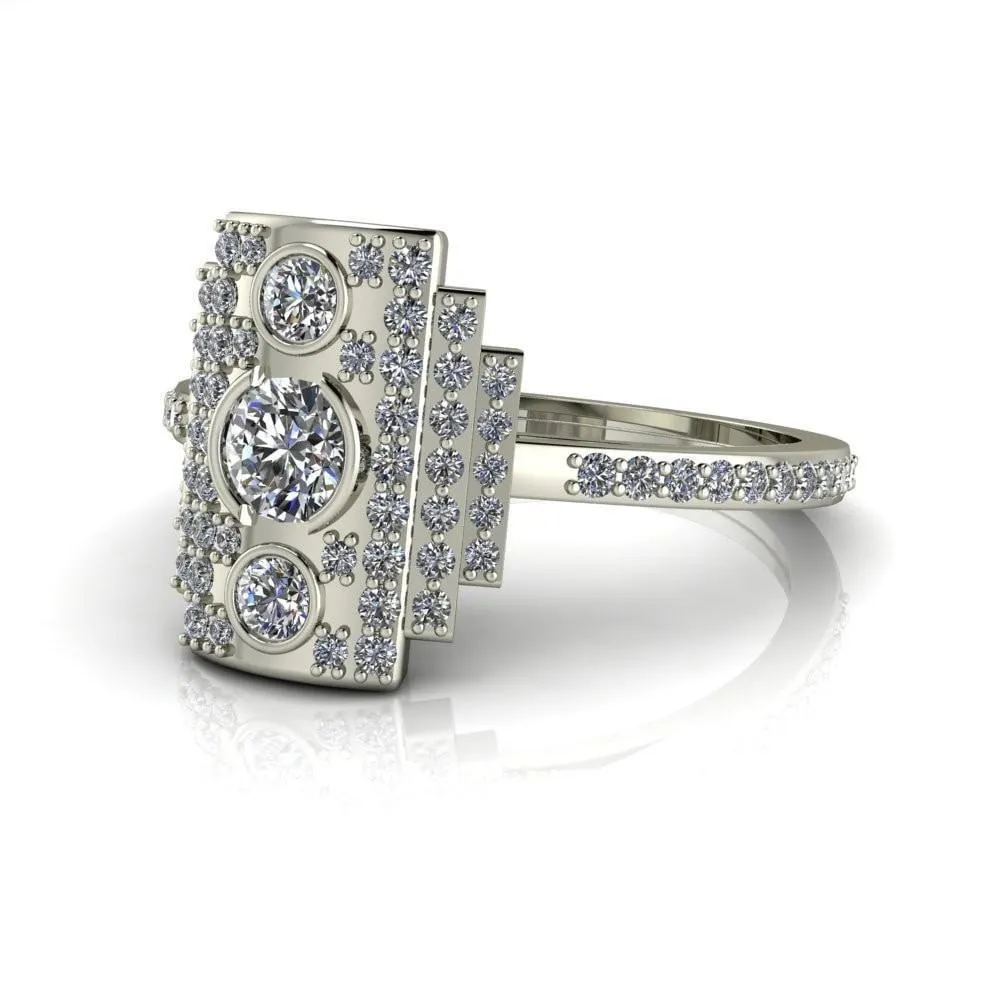Anastasia Natural Round Brilliant Prong Set Pave Diamonds Cocktail Custom Ring - White Gold, Palladium, or Platinum