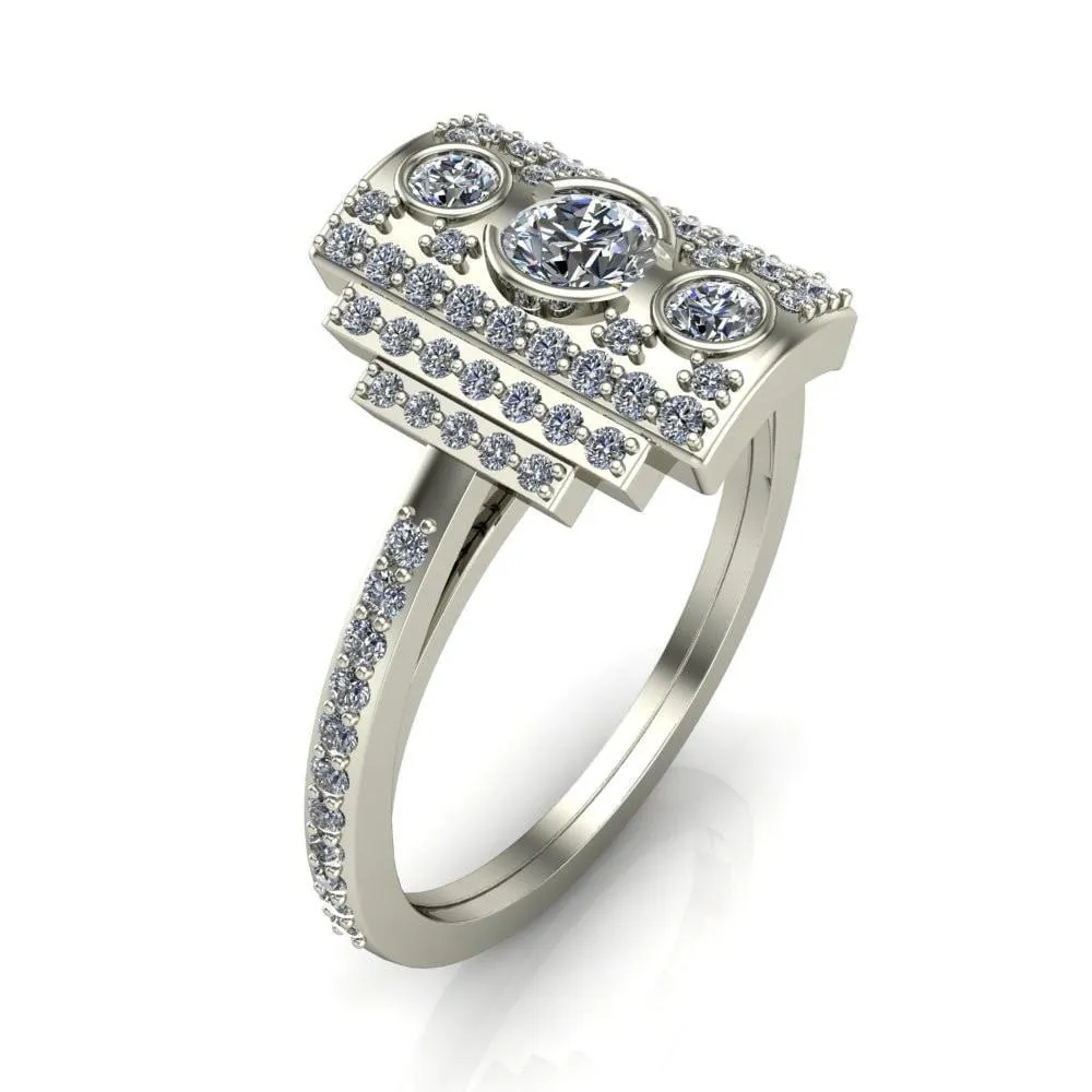 Anastasia Natural Round Brilliant Prong Set Pave Diamonds Cocktail Custom Ring - White Gold, Palladium, or Platinum