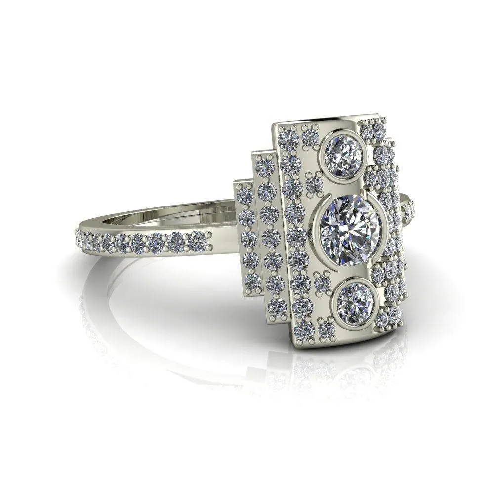 Anastasia Natural Round Brilliant Prong Set Pave Diamonds Cocktail Custom Ring - White Gold, Palladium, or Platinum