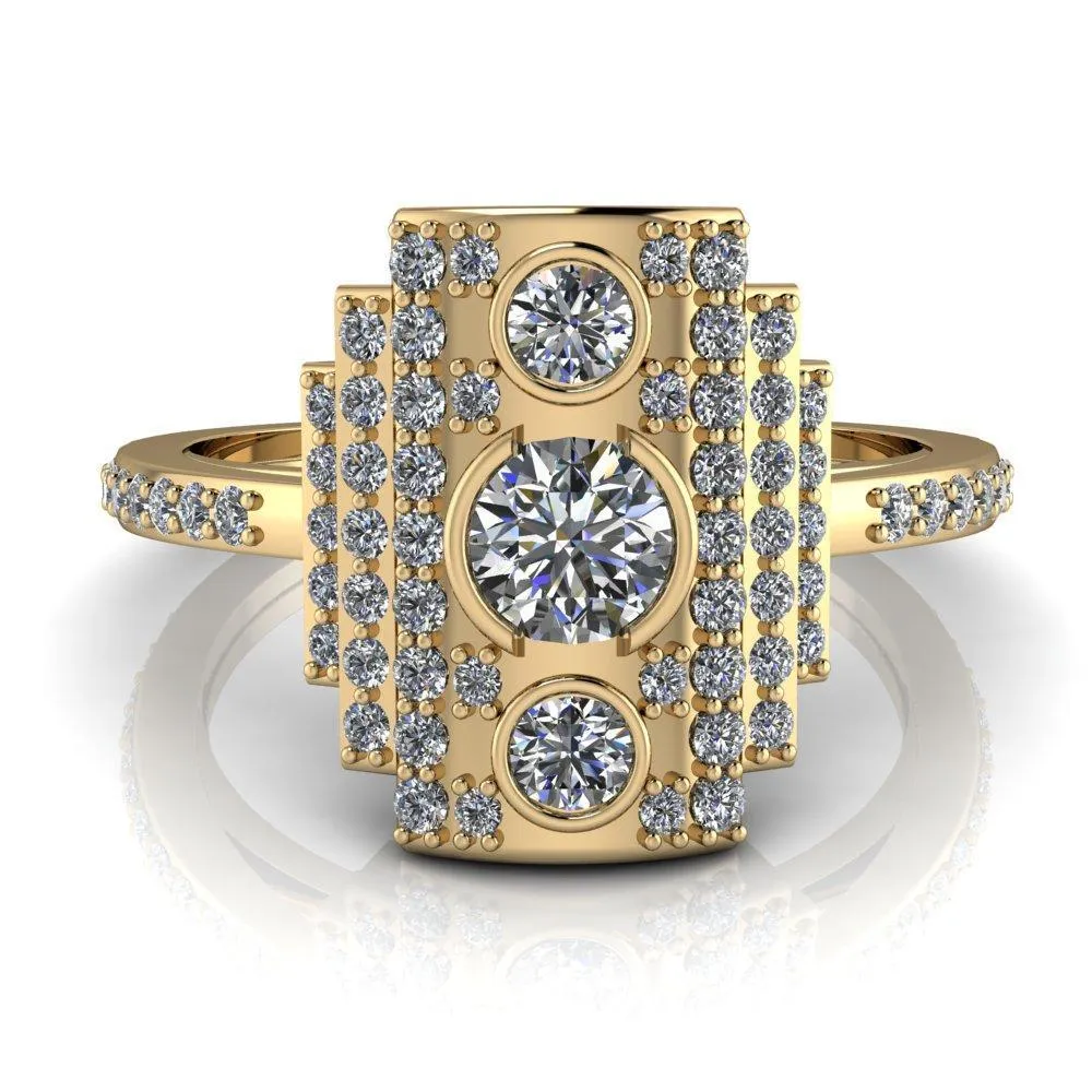 Anastasia Natural Round Brilliant Prong Set Pave Diamonds Cocktail Custom Ring - White Gold, Palladium, or Platinum