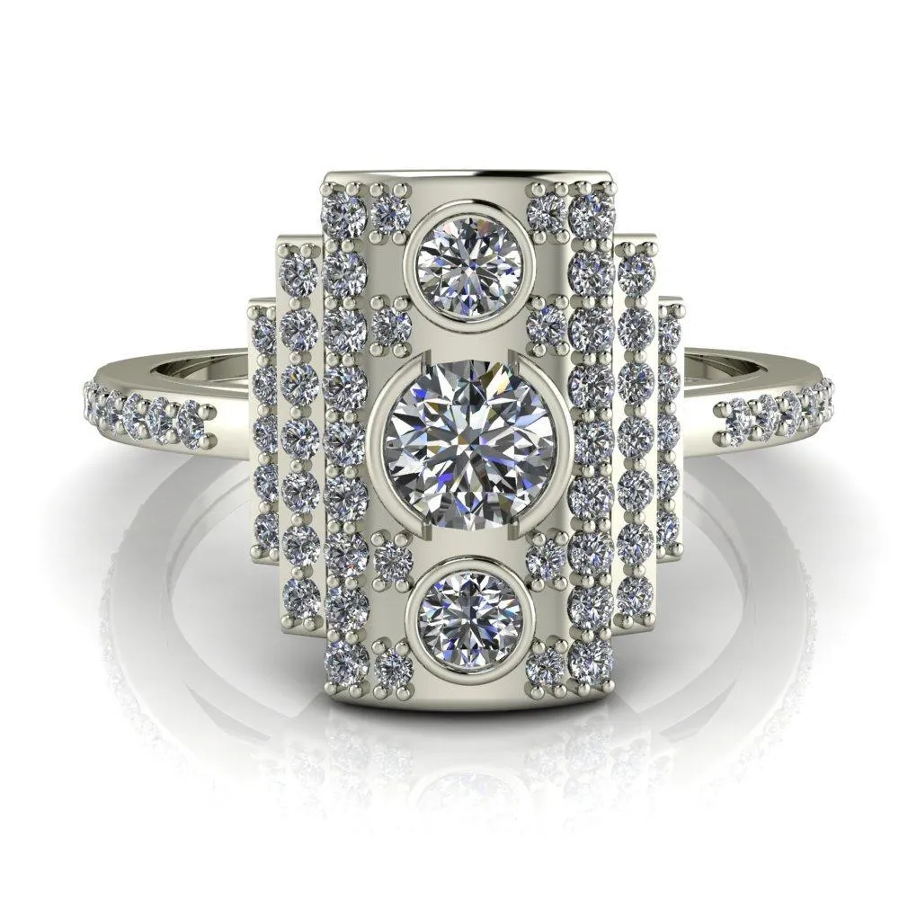 Anastasia Natural Round Brilliant Prong Set Pave Diamonds Cocktail Custom Ring - White Gold, Palladium, or Platinum