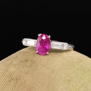 Antique Art Deco Platinum Ruby and Diamond Engagement Ring