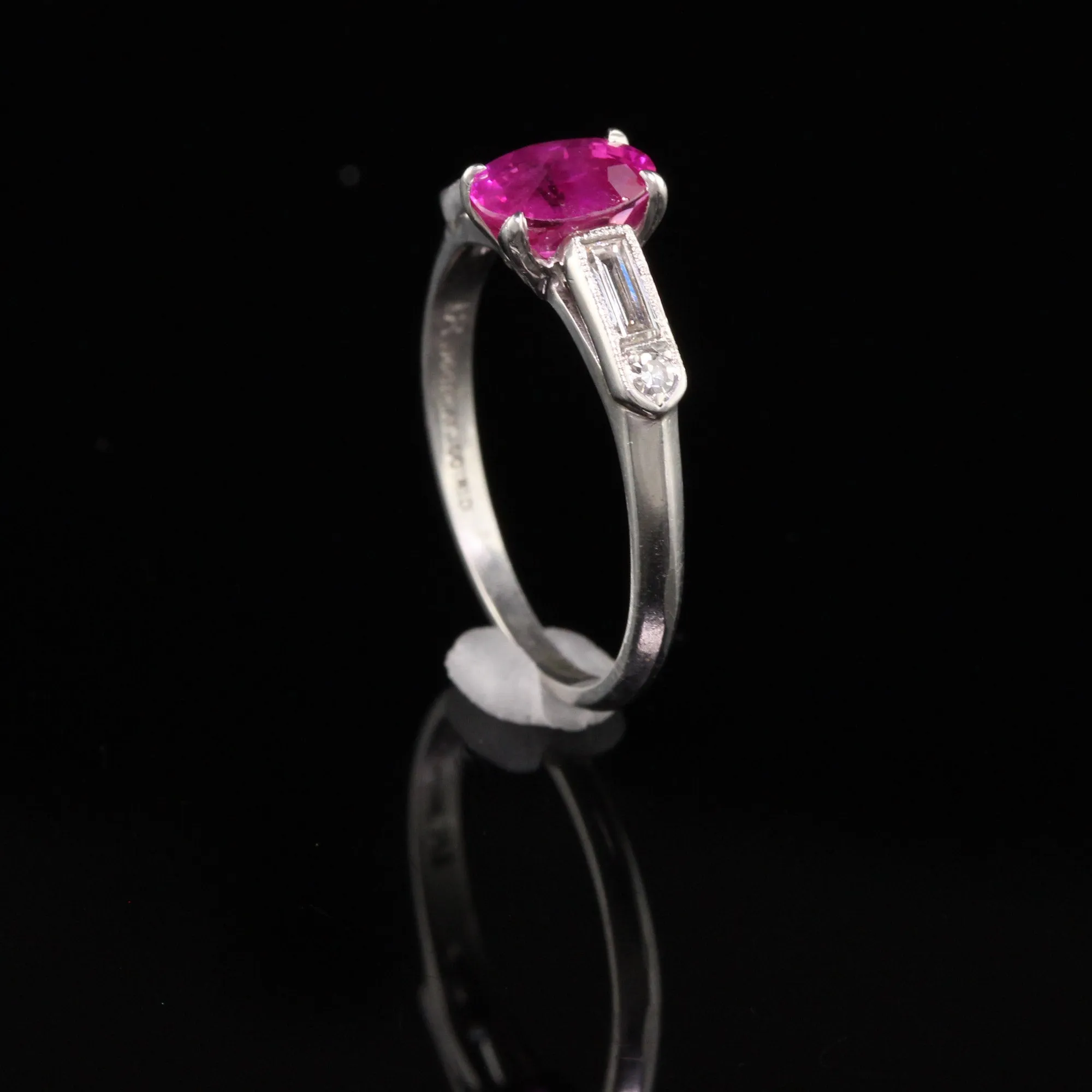Antique Art Deco Platinum Ruby and Diamond Engagement Ring