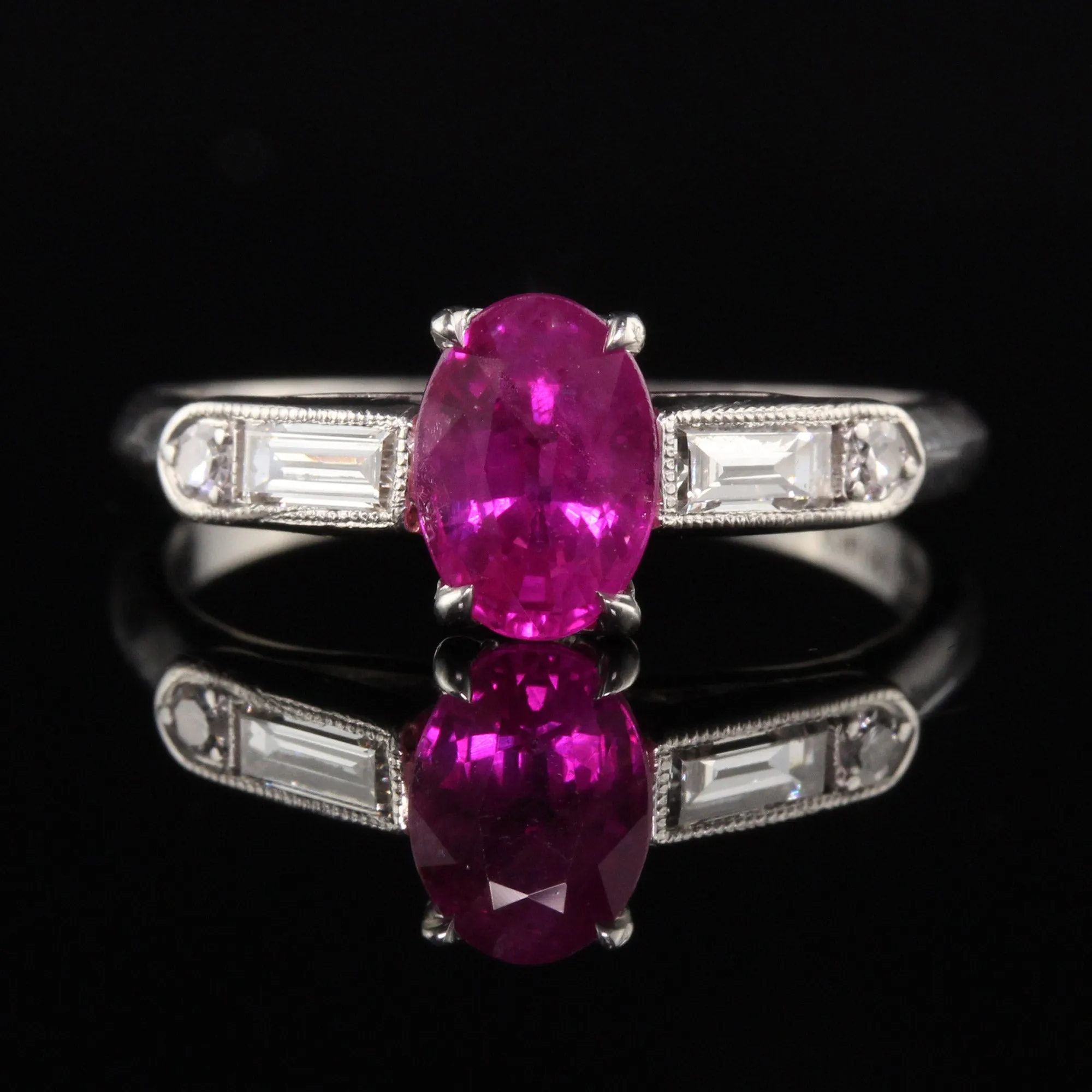 Antique Art Deco Platinum Ruby and Diamond Engagement Ring
