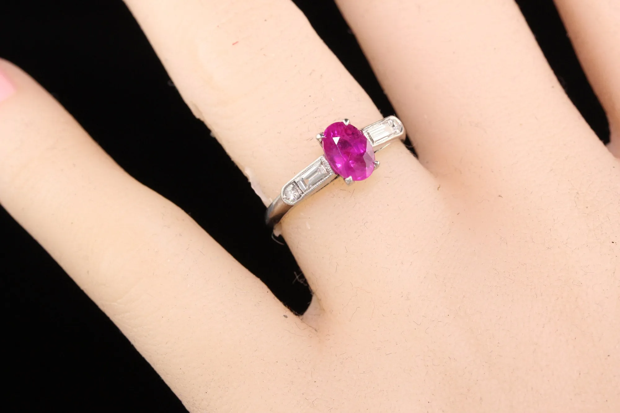 Antique Art Deco Platinum Ruby and Diamond Engagement Ring