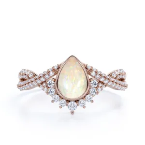 Antique Half Halo 1.5 Carat Pear Shape Opal Engagement Ring in Rose Gold