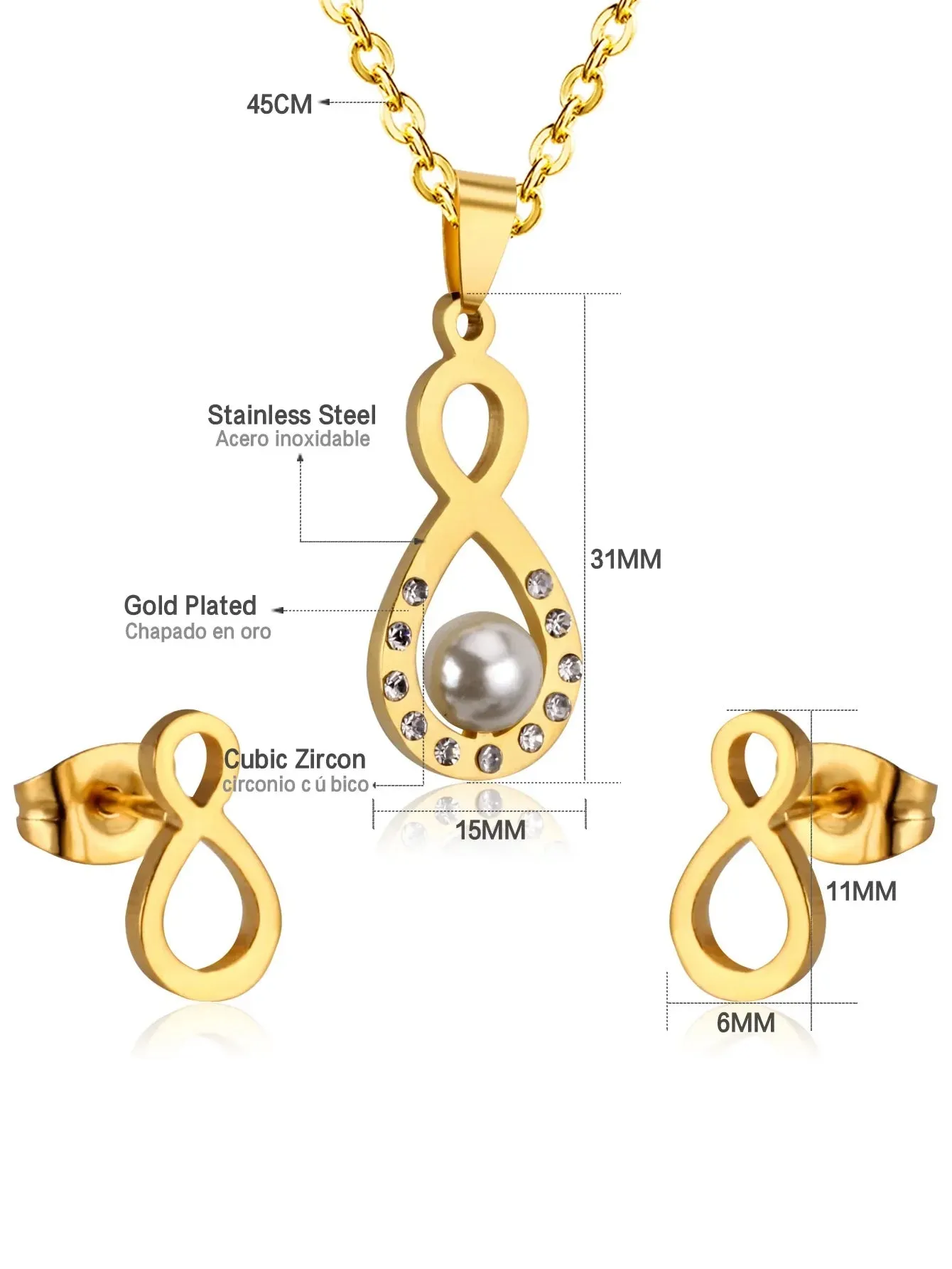 Apeiron Zircon Decor Pendant & Stud Earrings Set - FD ⚡