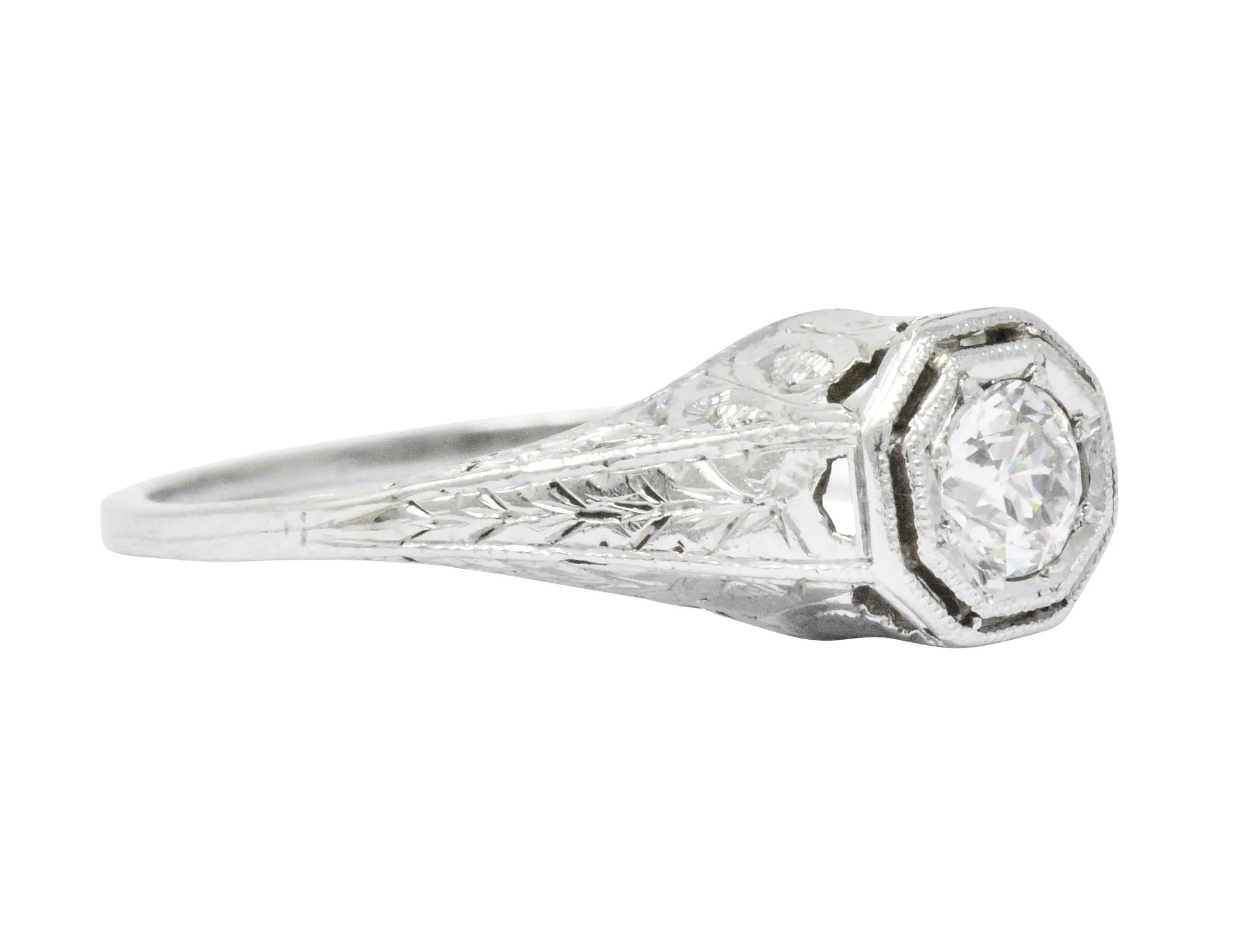 Art Deco 0.25 CTW Old European Diamond Platinum Octagonal Engagement Ring