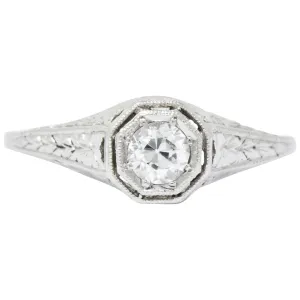 Art Deco 0.25 CTW Old European Diamond Platinum Octagonal Engagement Ring