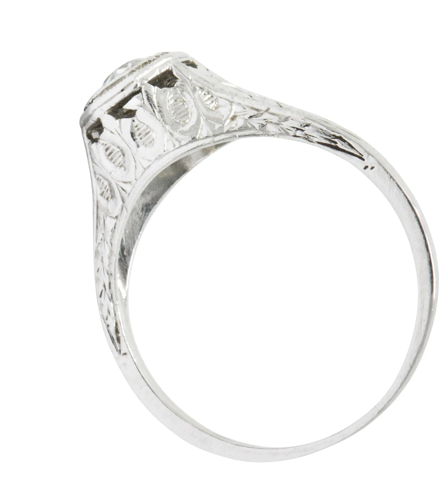 Art Deco 0.25 CTW Old European Diamond Platinum Octagonal Engagement Ring