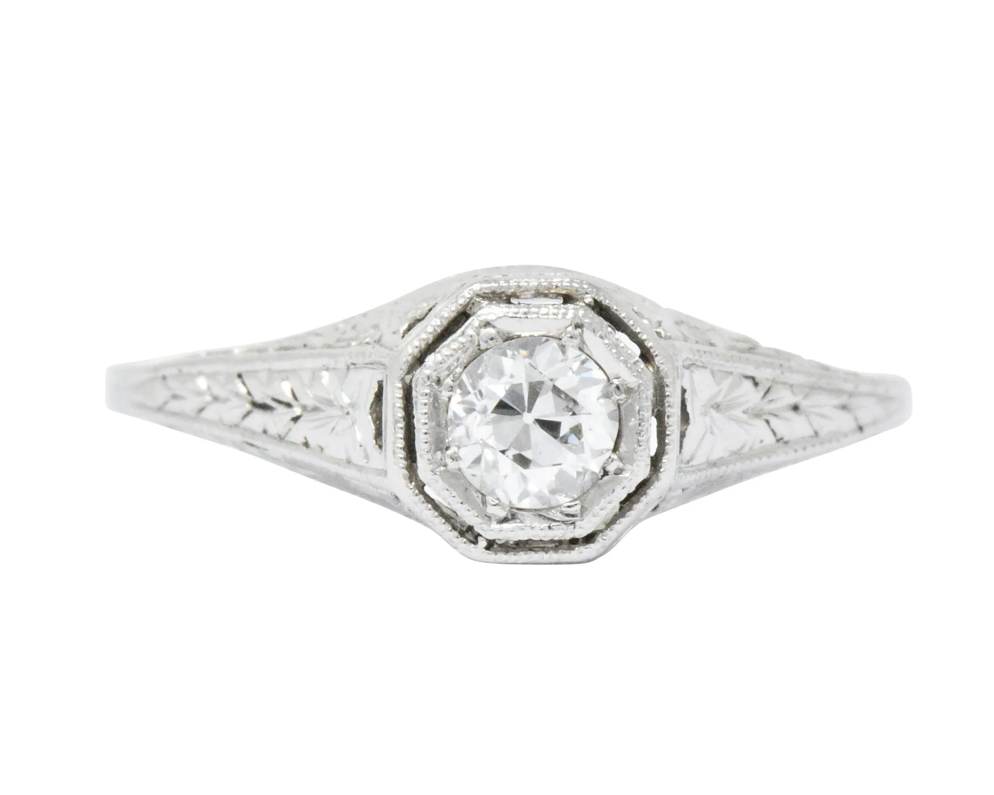 Art Deco 0.25 CTW Old European Diamond Platinum Octagonal Engagement Ring