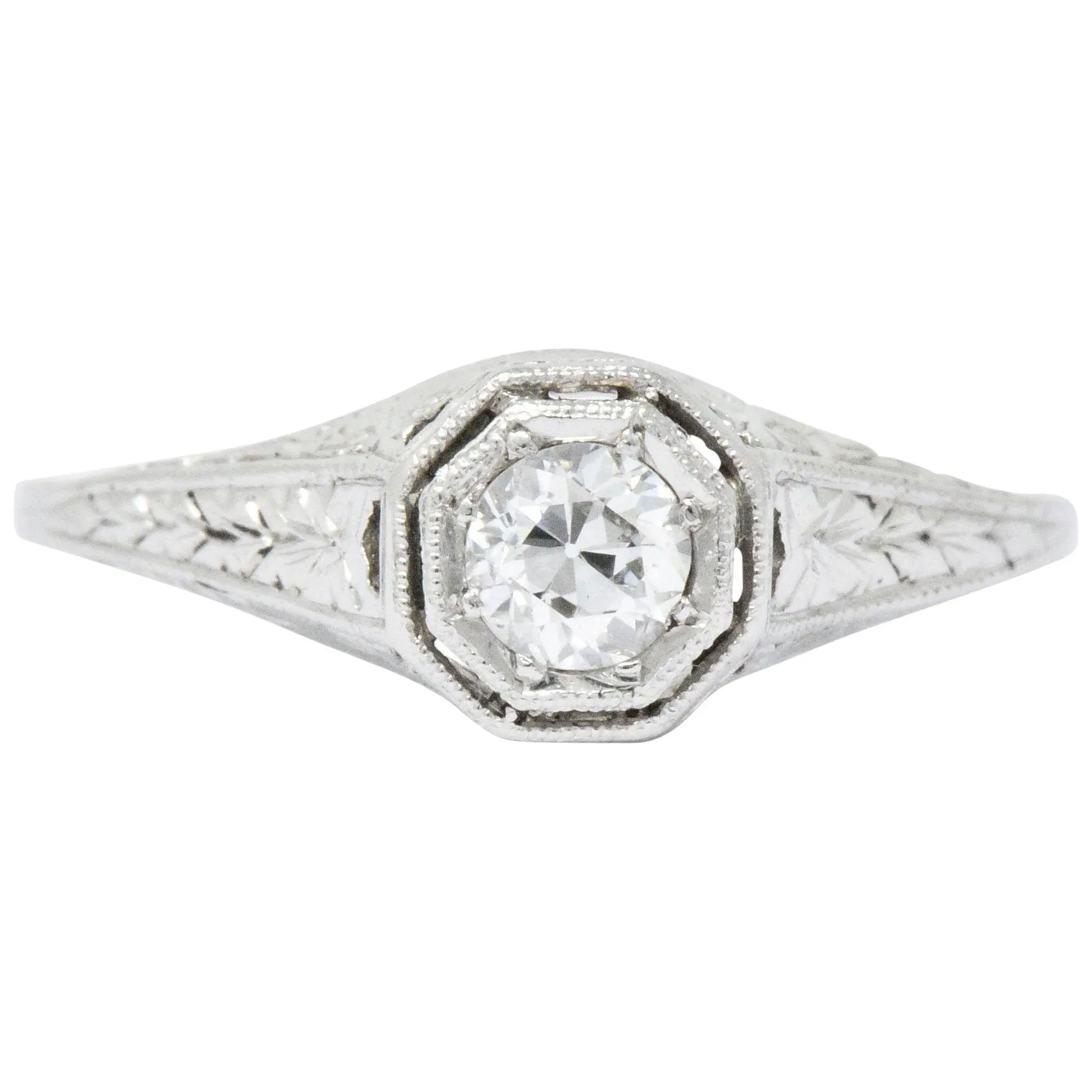 Art Deco 0.25 CTW Old European Diamond Platinum Octagonal Engagement Ring