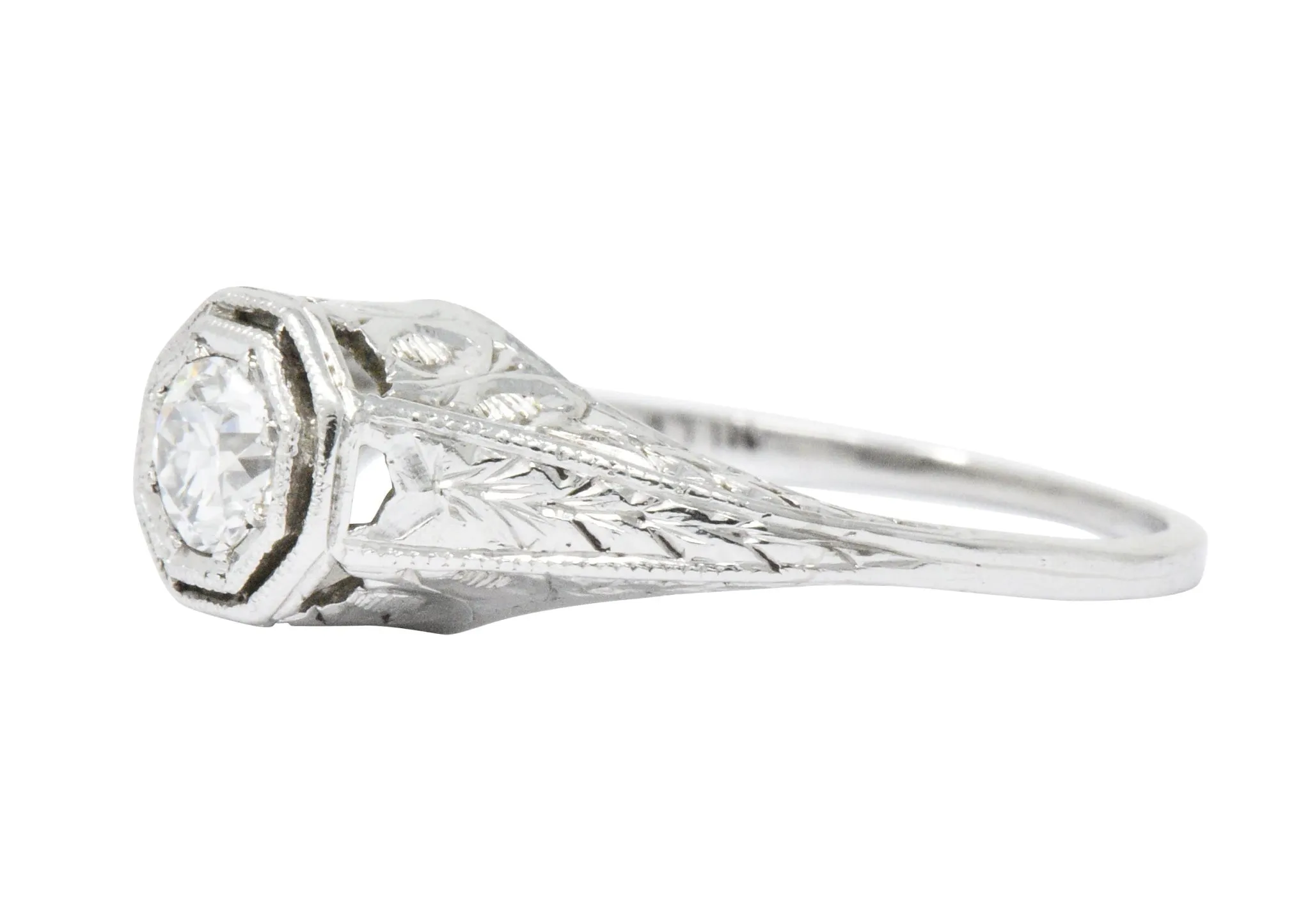 Art Deco 0.25 CTW Old European Diamond Platinum Octagonal Engagement Ring