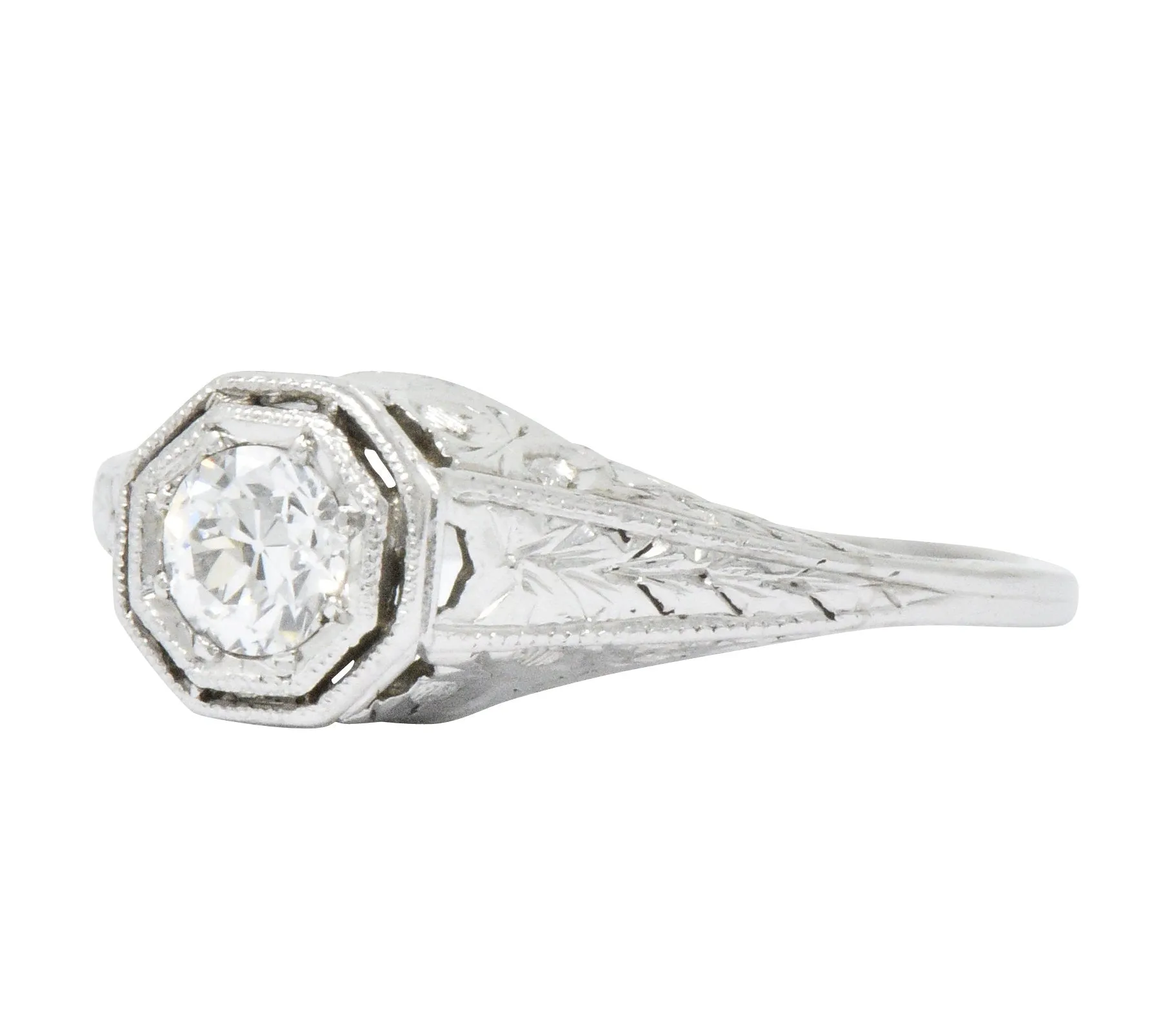 Art Deco 0.25 CTW Old European Diamond Platinum Octagonal Engagement Ring