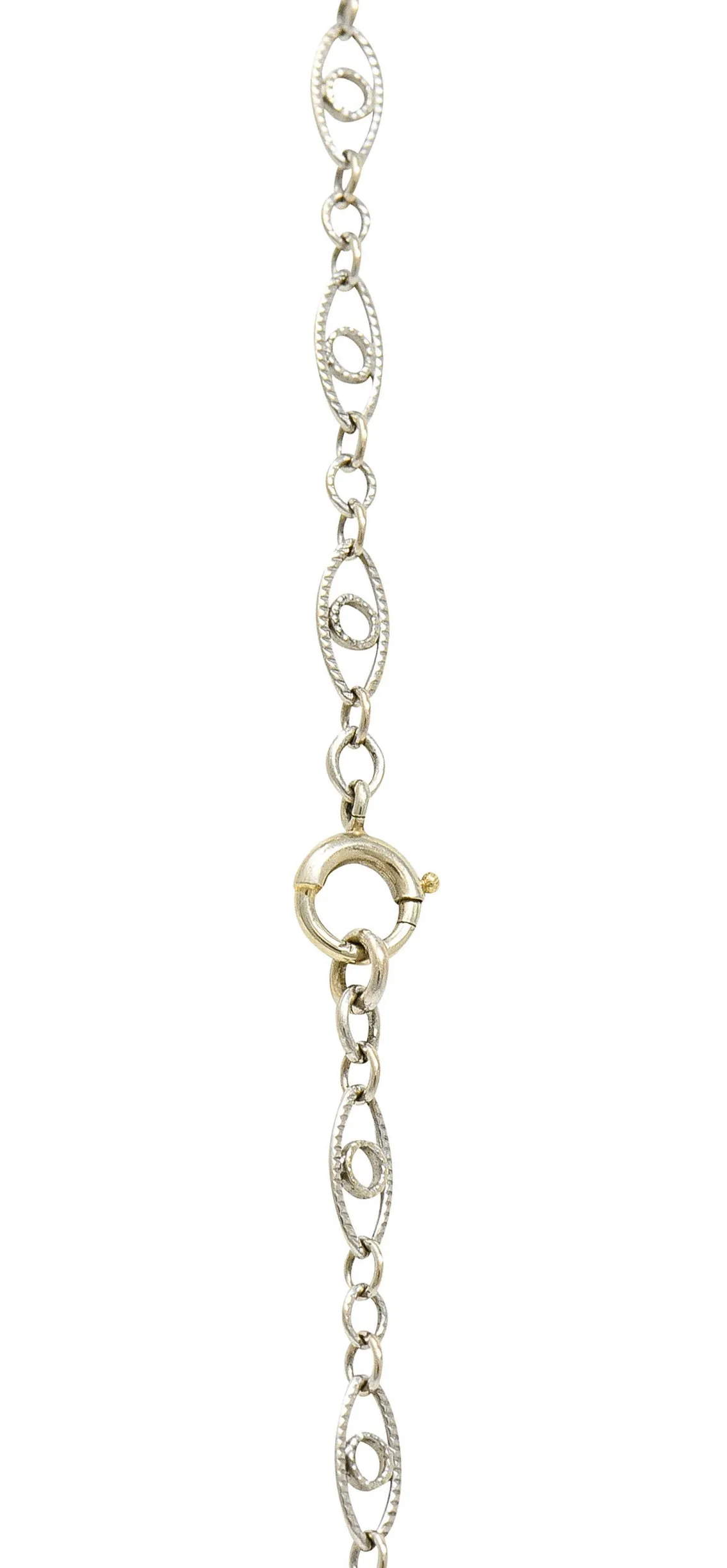 Art Deco Blue Zircon Diamond Platinum Scrolled Pendant Necklace