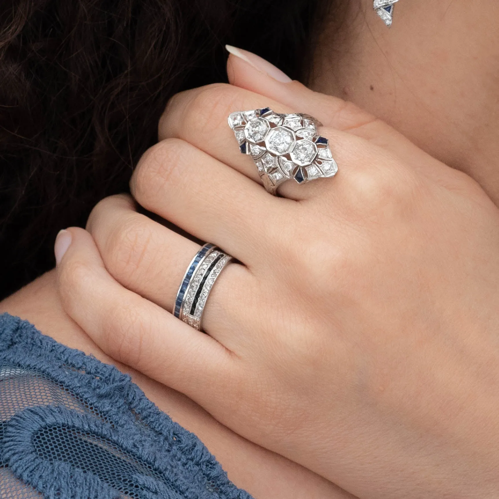 Art Deco Diamond and Sapphire Dinner Ring c1920