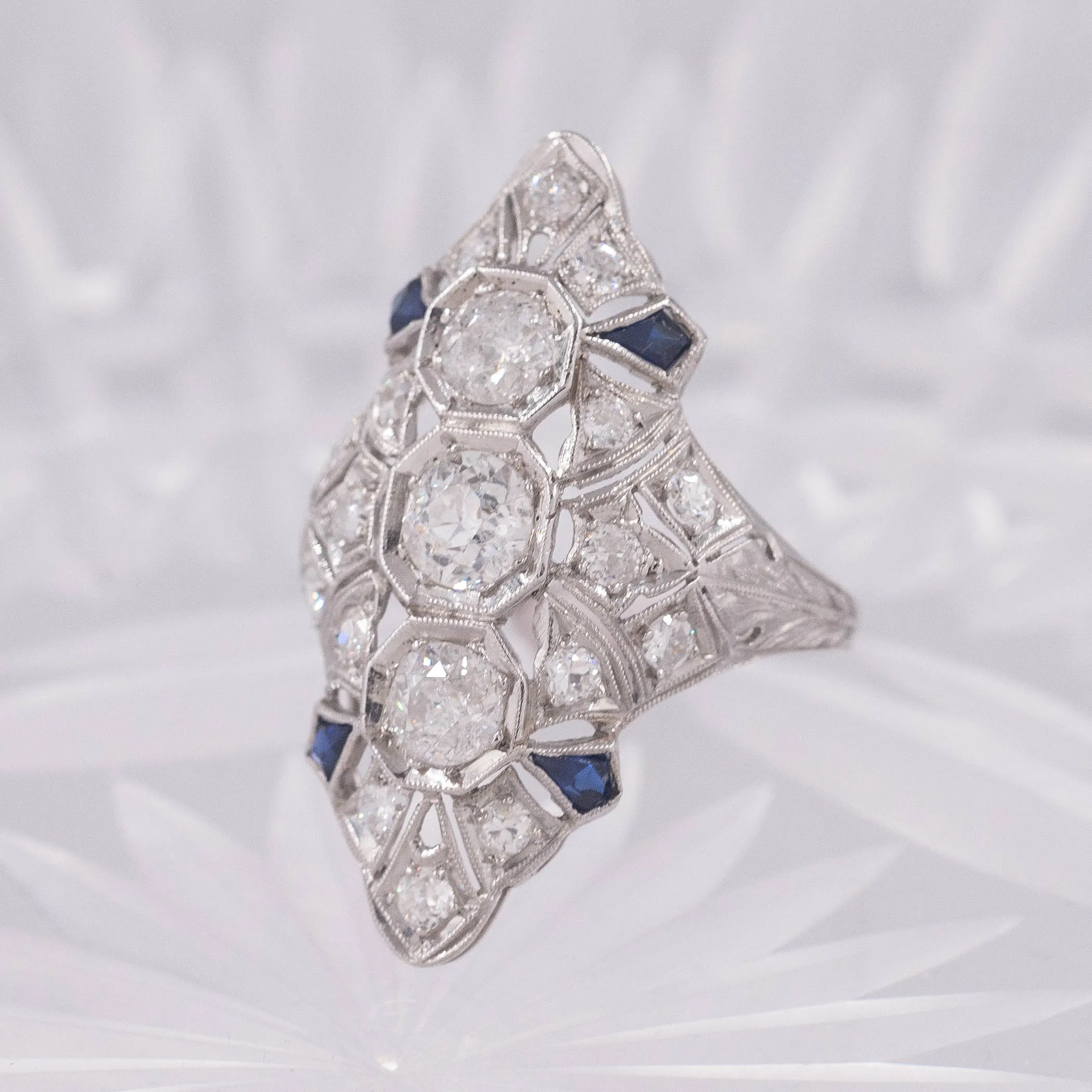 Art Deco Diamond and Sapphire Dinner Ring c1920