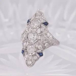 Art Deco Diamond and Sapphire Dinner Ring c1920