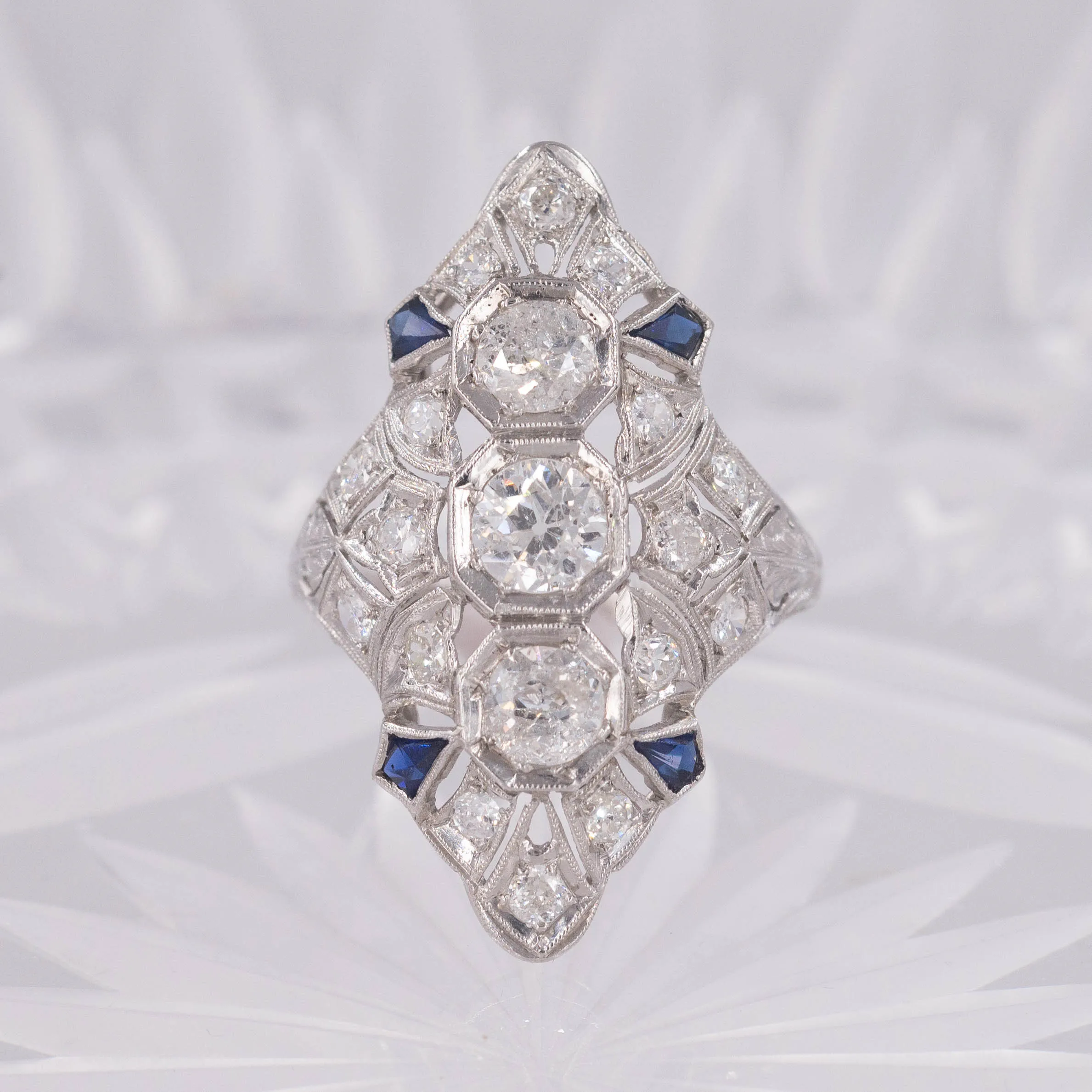 Art Deco Diamond and Sapphire Dinner Ring c1920
