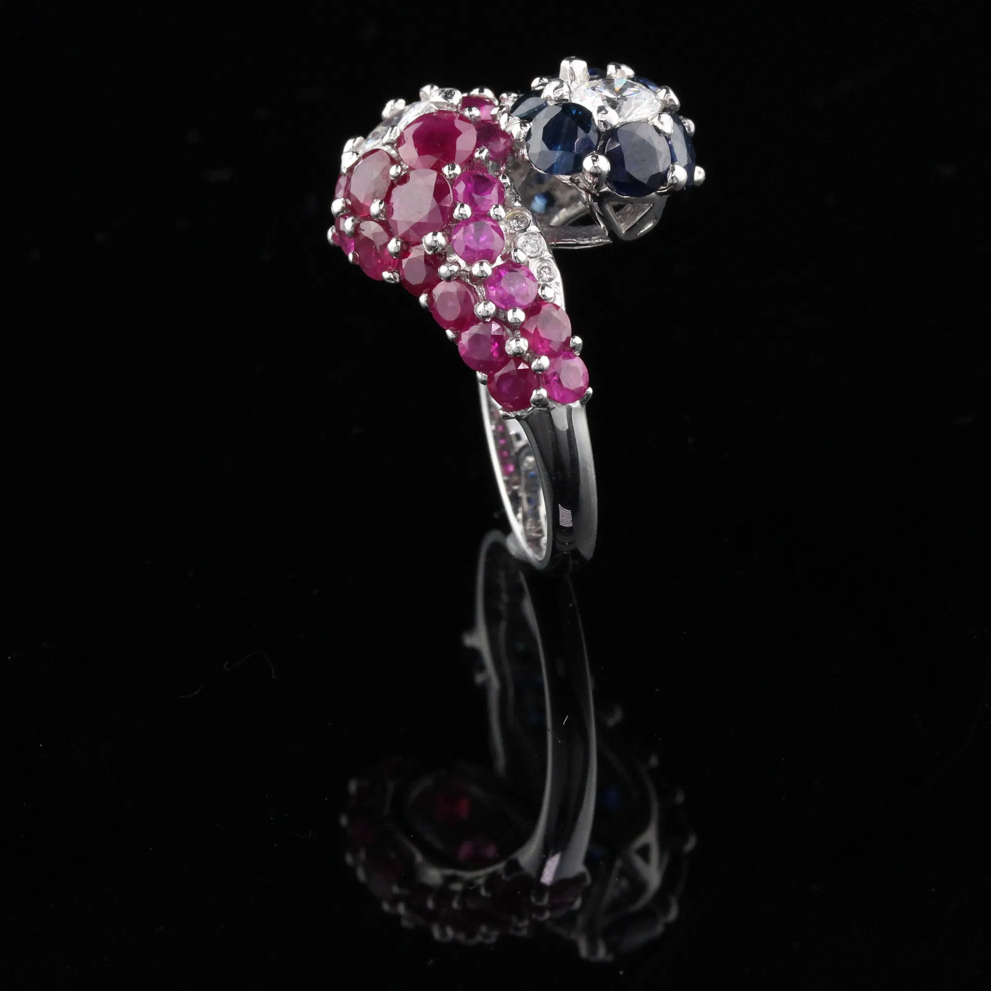 Art Deco Style Platinum Diamond, Sapphire and Ruby Ring