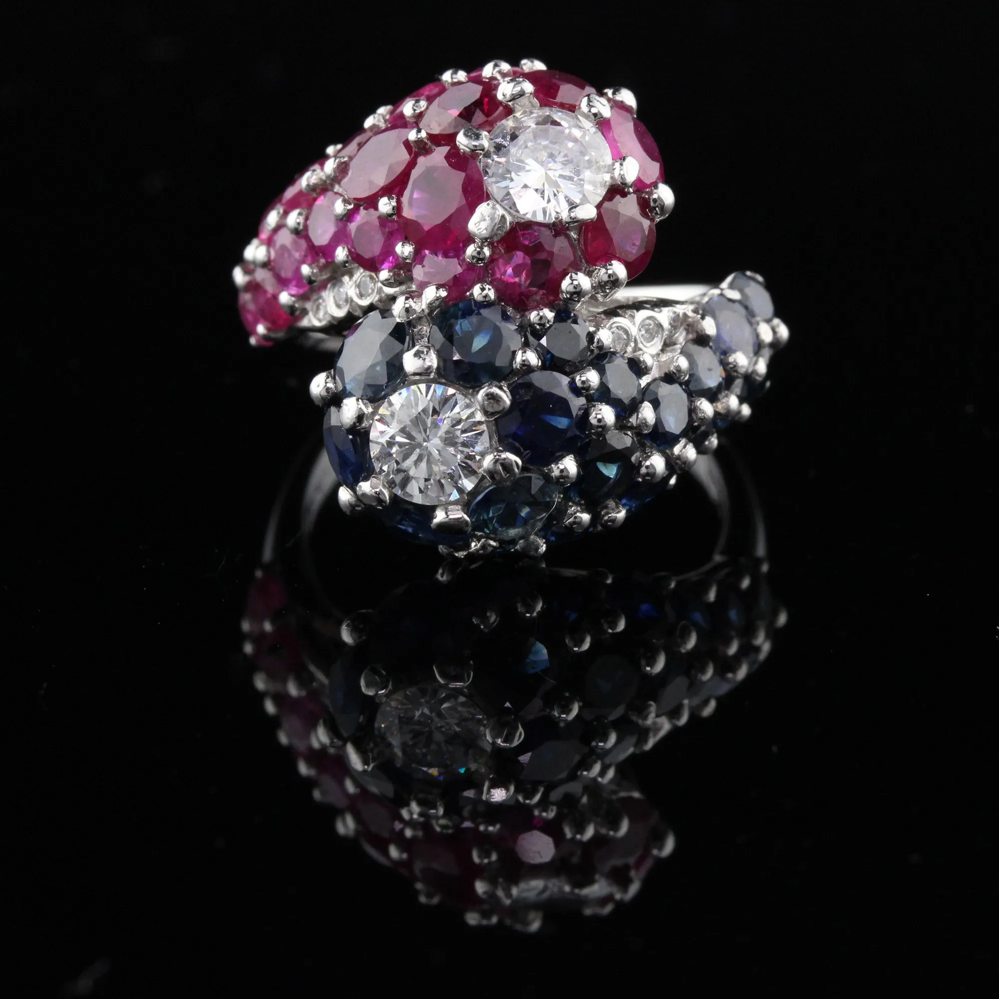 Art Deco Style Platinum Diamond, Sapphire and Ruby Ring