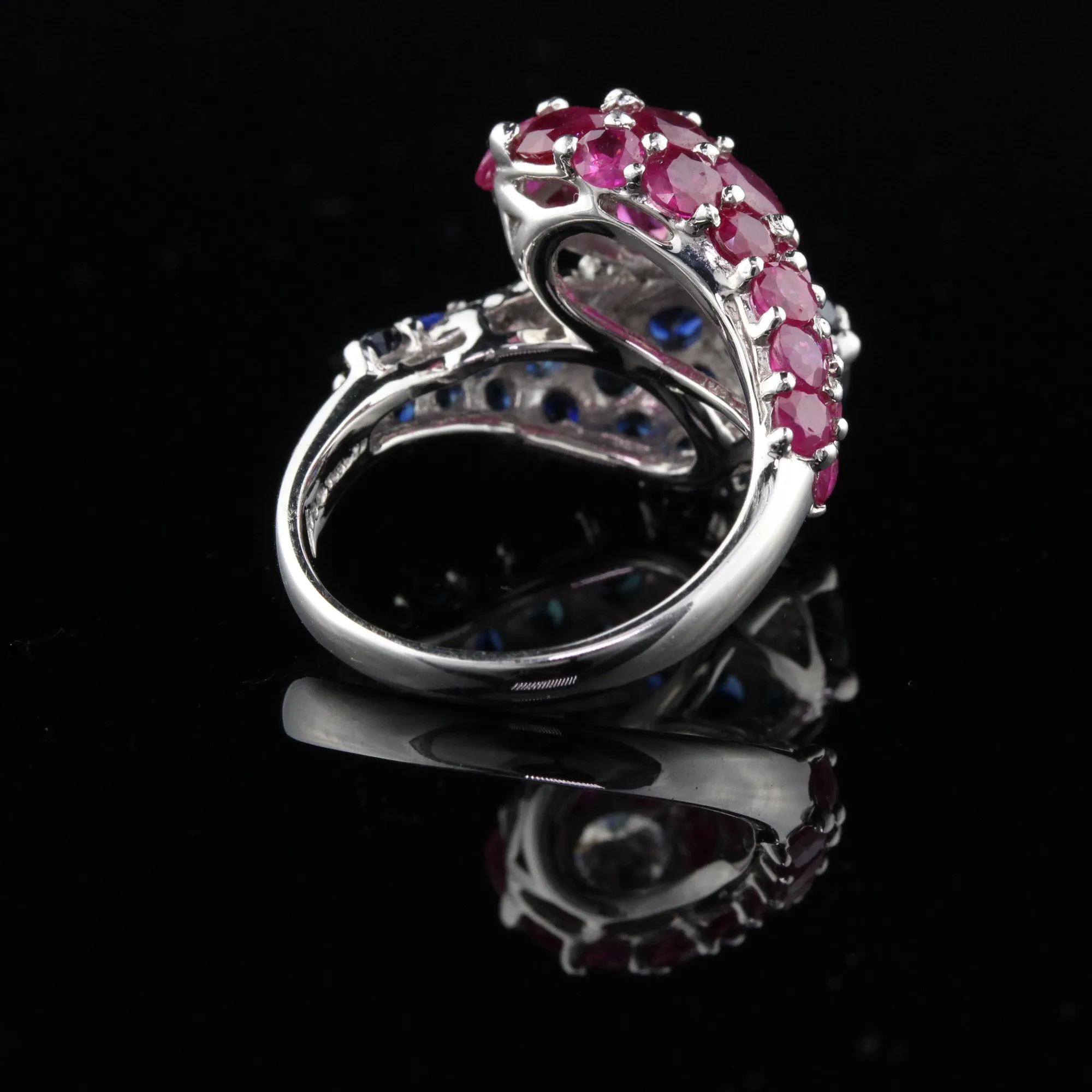 Art Deco Style Platinum Diamond, Sapphire and Ruby Ring