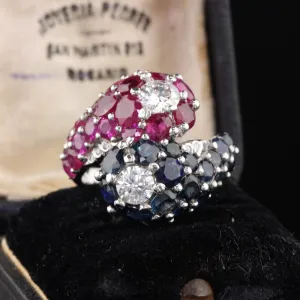 Art Deco Style Platinum Diamond, Sapphire and Ruby Ring